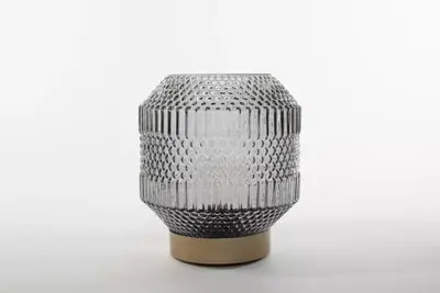 Anna's Collection LED glazen lamp grijs/goud Ø 16 x 17cm - afbeelding 2