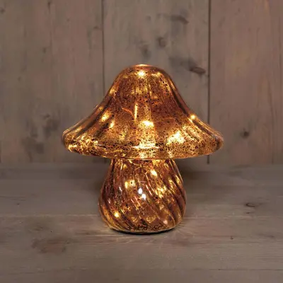 Anna's Collection LED glazen paddenstoel bruin Ø 19 x 19cm - afbeelding 1