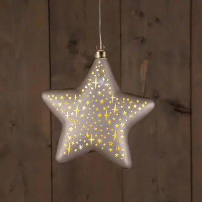 Anna's Collection LED glazen ster champagne mat Ø 19cm, warm wit - afbeelding 1