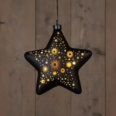 Anna's Collection LED glazen ster kosmos mat zwart/goud Ø 19cm, warm wit - afbeelding 1