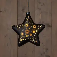 Anna's Collection LED glazen ster kosmos mat zwart/goud Ø 19cm, warm wit - afbeelding 1