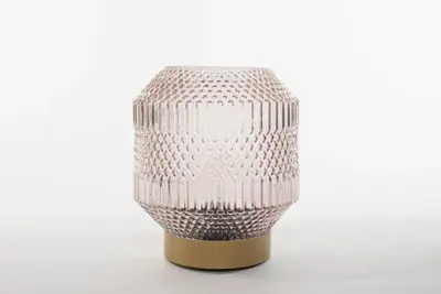 Anna's Collection LED glazen tafellamp roze/goud Ø 16 x 17cm - afbeelding 1