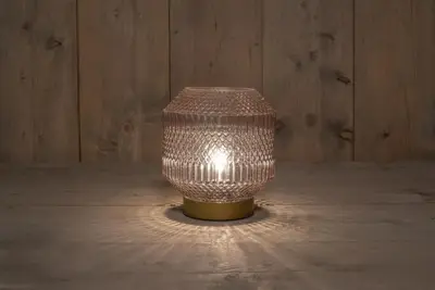 Anna's Collection LED glazen tafellamp roze/goud Ø 16 x 17cm - afbeelding 2