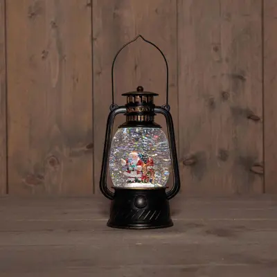 Anna's Collection LED glitterwater gaslantaarn kerstman Ø 12 x 20,5cm, warm wit - afbeelding 1
