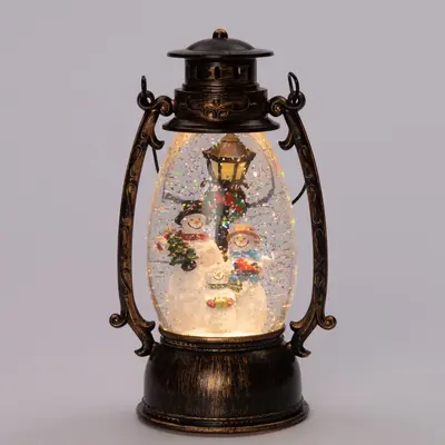 Anna's Collection LED glitterwater gaslantaarn sneeuwpop 14,5 x 24cm, warm wit - afbeelding 4