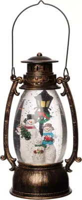 Anna's Collection LED glitterwater gaslantaarn sneeuwpop 14,5 x 24cm, warm wit - afbeelding 2