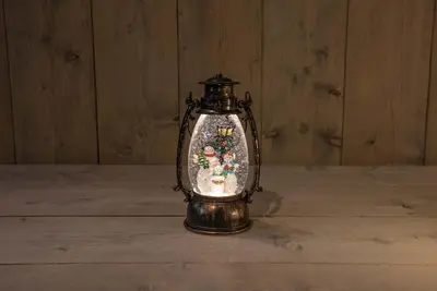 Anna's Collection LED glitterwater gaslantaarn sneeuwpop 14,5 x 24cm, warm wit - afbeelding 1