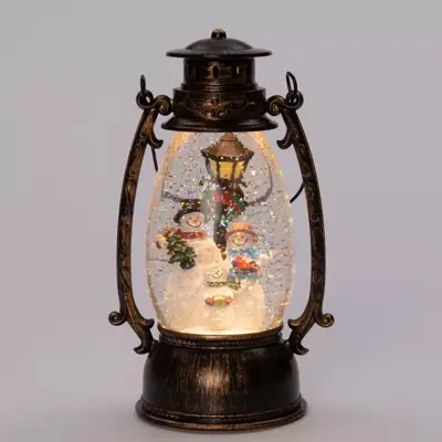 Anna's Collection LED glitterwater gaslantaarn sneeuwpop 14,5 x 24cm, warm wit - afbeelding 3