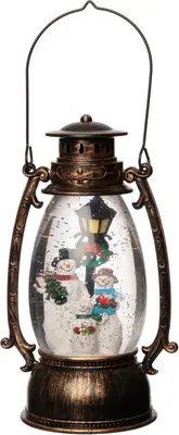 Anna's Collection LED glitterwater gaslantaarn sneeuwpop 14,5 x 24cm, warm wit - afbeelding 3
