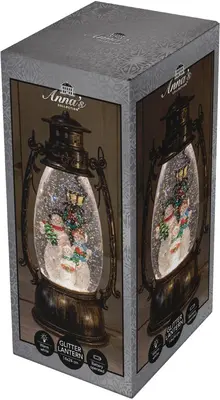 Anna's Collection LED glitterwater gaslantaarn sneeuwpop 14,5 x 24cm, warm wit - afbeelding 1