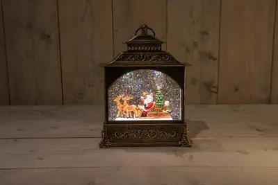 Anna's Collection LED glitterwater lantaarn kerstman 22 x 8 x 29cm, warm wit - afbeelding 2