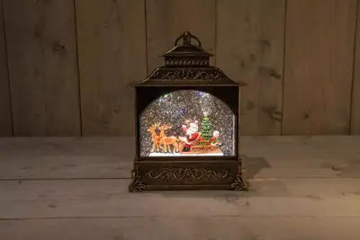 Anna's Collection LED glitterwater lantaarn kerstman 22 x 8 x 29cm, warm wit - afbeelding 1