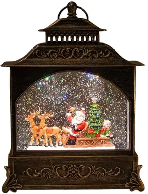 Anna's Collection LED glitterwater lantaarn kerstman 22 x 8 x 29cm, warm wit - afbeelding 3