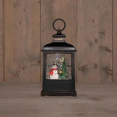 Anna's Collection LED glitterwater lantaarn sneeuwpop Ø 12,5 x 27cm, warm wit - afbeelding 1