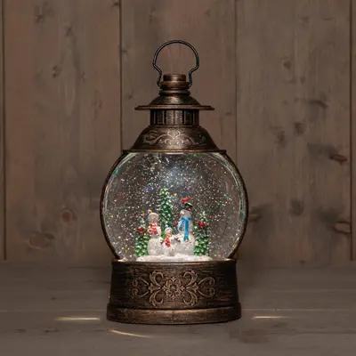 Anna's Collection LED glitterwater lantaarn sneeuwpop 27 x 16cm, warm wit - afbeelding 1
