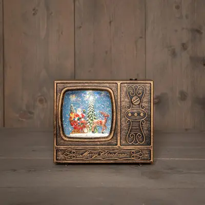 Anna's Collection LED glitterwater TV kerstman 18 x 16cm, warm wit - afbeelding 1