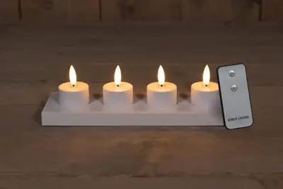 Anna's Collection LED inductie theelicht 3D vlameffect met lader wit 5cm, 4 st - afbeelding 3