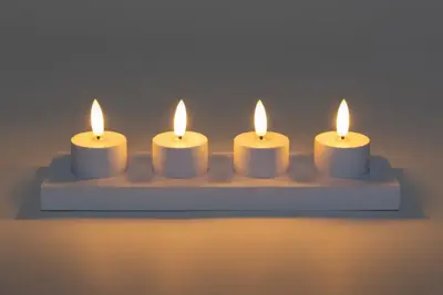 Anna's Collection LED inductie theelicht 3D vlameffect met lader wit 5cm, 4 st - afbeelding 4