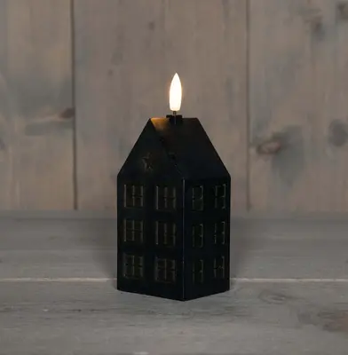 Anna's Collection LED kaars 3d flame huis 5x6x15cm zwart 1 stuks - afbeelding 1