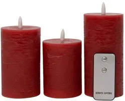 Anna's Collection LED kaars 3d flame rustiek set 7.5 cm bordeaux 3 stuks - afbeelding 1