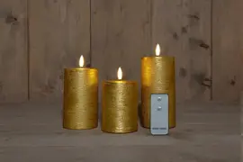 Anna's Collection LED kaars 3d flame rustiek set 7.5 cm goud 3 stuks - afbeelding 1