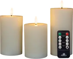 Anna's Collection LED kaars 3d flame rustiek set 7.5 cm ivoor 3 stuks - afbeelding 1