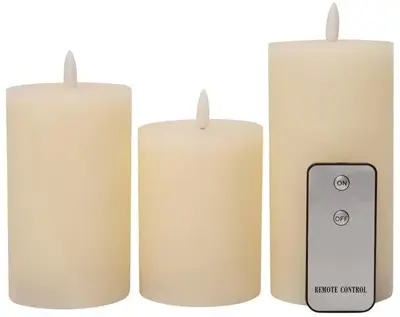 Anna's Collection LED kaars 3d flame rustiek set 7.5 cm ivoor 3 stuks - afbeelding 1