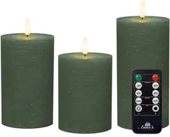 Anna's Collection LED kaars 3d flame rustiek set 7.5 cm jade groen 3 stuks - afbeelding 1