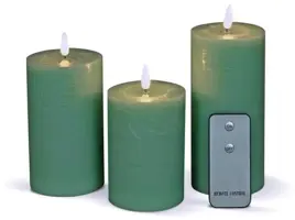 Anna's Collection LED kaars 3d flame rustiek set 7.5 cm jade groen 3 stuks - afbeelding 1