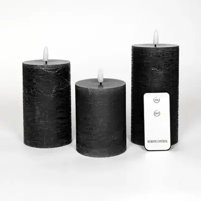 Anna's Collection LED kaars 3d flame rustiek set 7.5 cm zwart 3 stuks - afbeelding 1