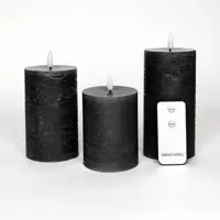 Anna's Collection LED kaars 3d flame rustiek set 7.5 cm zwart 3 stuks - afbeelding 1