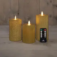 Anna's Collection LED kaars flame effect ribbel set 7.5 cm goud 3 stuks - afbeelding 1