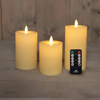 Anna's Collection LED kaars flame effect ribbel set 7.5 cm ivoor 3 stuks - afbeelding 1