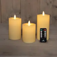 Anna's Collection LED kaars flame effect ribbel set 7.5 cm ivoor 3 stuks - afbeelding 1