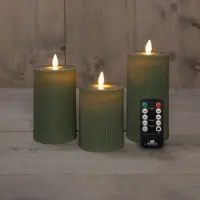 Anna's Collection LED kaars flame effect ribbel set 7.5 cm jade groen 3 stuks - afbeelding 1