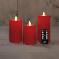 Anna's Collection LED kaars flame effect ribbel set 7.5 cm rood 3 stuks - afbeelding 1
