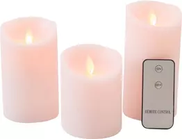 Anna's Collection LED kaars flame effect rustiek 7.5 cm roze 3 stuks kopen?