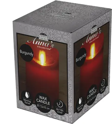 Anna's Collection LED kaars flame effect rustiek 7.5x10cm bordeaux 1 stuks - afbeelding 1