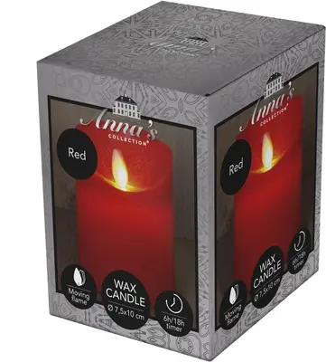 Anna's Collection LED kaars flame effect rustiek 7.5x10cm rood 1 stuks - afbeelding 1