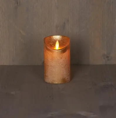 Anna's Collection LED kaars flame effect rustiek 7.5x12.5cm goud 1 stuks - afbeelding 1