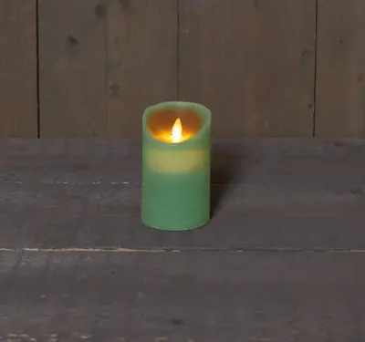 Anna's Collection LED kaars flame effect rustiek 7.5x12.5cm jade groen 1 stuks - afbeelding 2