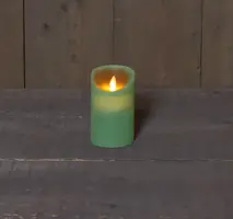 Anna's Collection LED kaars flame effect rustiek 7.5x12.5cm jade groen 1 stuks - afbeelding 2