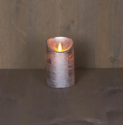 Anna's Collection LED kaars flame effect rustiek 7.5x12.5cm zilver 1 stuks - afbeelding 1