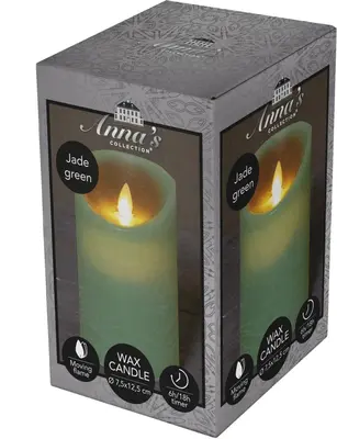 Anna's Collection LED kaars flame effect rustiek 7.5x12.5cm jade groen 1 stuks - afbeelding 1