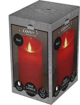 Anna's Collection LED kaars flame effect rustiek 7.5x12.5cm rood 1 stuks - afbeelding 1