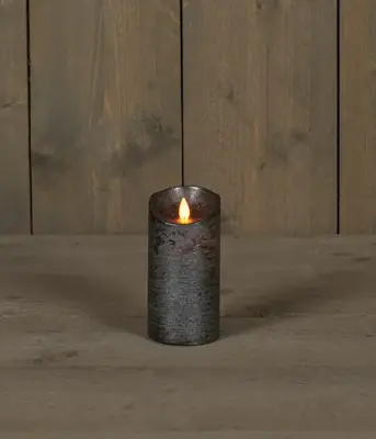 Anna's Collection LED kaars flame effect rustiek 7.5x15cm antraciet 1 stuks - afbeelding 1