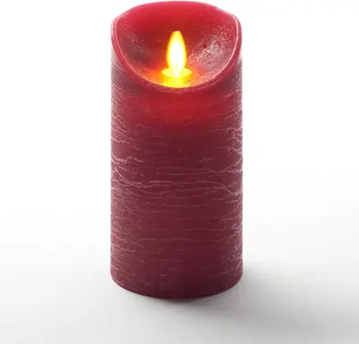 Anna's Collection LED kaars flame effect rustiek 7.5x15cm bordeaux 1 stuks - afbeelding 2