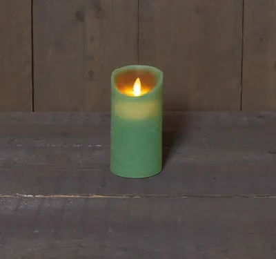 Anna's Collection LED kaars flame effect rustiek 7.5x15cm jade groen 1 stuks - afbeelding 1