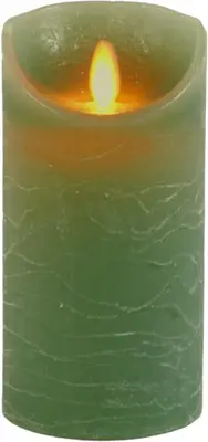 Anna's Collection LED kaars flame effect rustiek 7.5x15cm jade groen 1 stuks - afbeelding 2