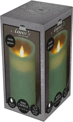 Anna's Collection LED kaars flame effect rustiek 7.5x15cm jade groen 1 stuks - afbeelding 1